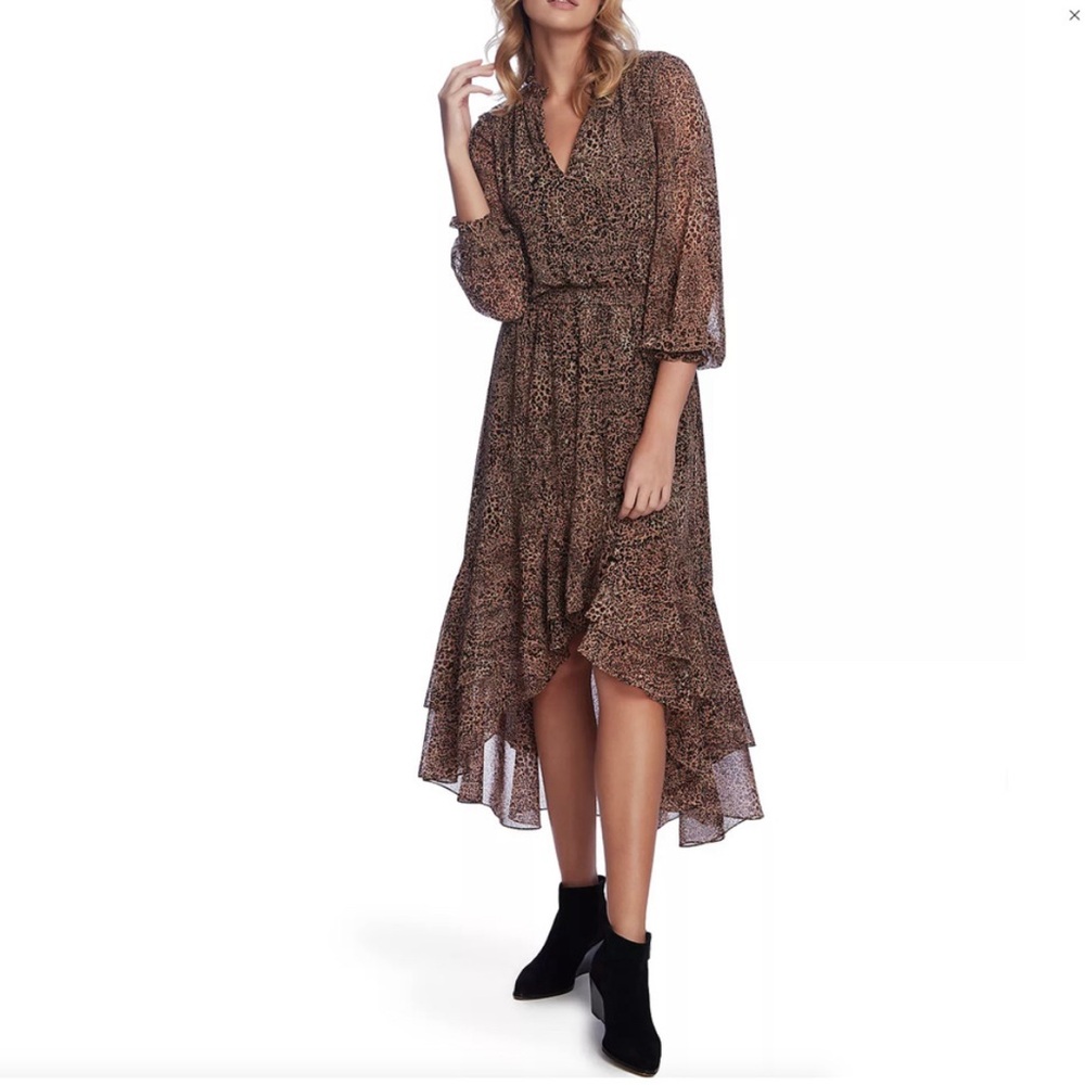 1. STATE Leopard Print Chiffon Dress Brown Black {3M21}